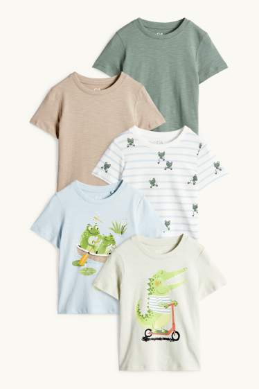Children Boys - Multipack of 5 - frog and crocodile - short sleeve T-shirt - blue / dark green