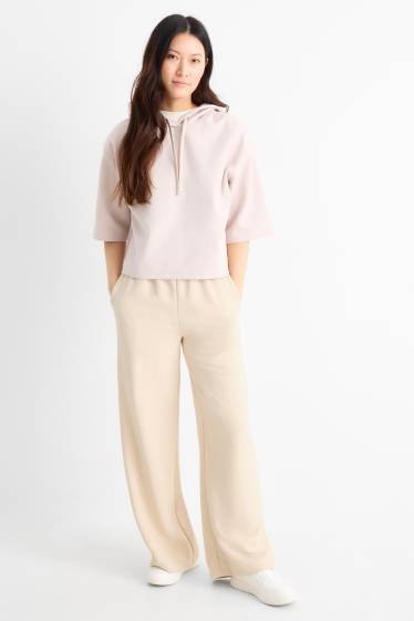 Femmes - Pantalon en jersey - mid waist - regular fit - finition texturée - beige clair