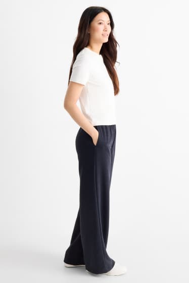 Femmes - Pantalon en jersey - mid waist - regular fit - finition texturée - bleu foncé