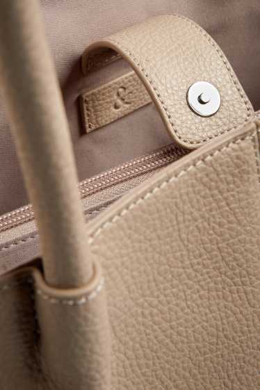 Femei - Geantă shopper mare cu curea detașabilă - imitație de piele - bej