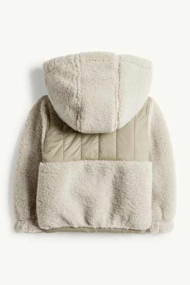 Miminka - chlapci - Teddy bunda s kapucí pro miminka - s výplní - zelená/béžová