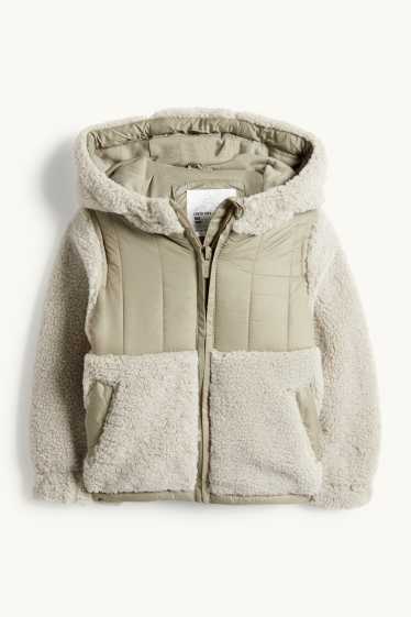 Miminka - chlapci - Teddy bunda s kapucí pro miminka - s výplní - zelená/béžová