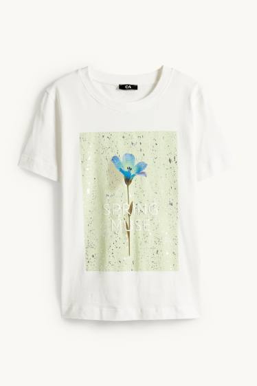 Damen - T-Shirt - Regular Fit - Glanz-Effekt - weiß