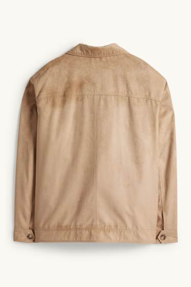 Pánské - Bunda - imitace semiše - světle hnědá