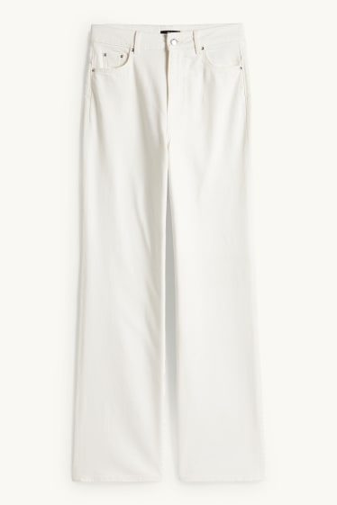 Femmes - Pantalon en toile - high waist - wide leg - blanc