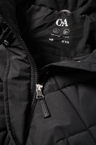 Kinder Mädchen - Steppjacke mit Kapuze - wasserabweisend - schwarz