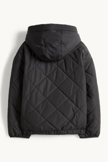 Kinder Mädchen - Steppjacke mit Kapuze - wasserabweisend - schwarz