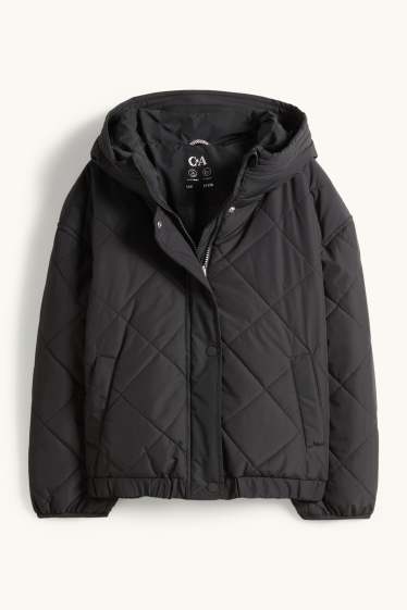 Kinder Mädchen - Steppjacke mit Kapuze - wasserabweisend - schwarz