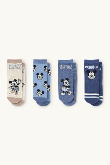 Unisex - Multipack 4er - Micky Maus - Baby-Socken mit Motiv - hellblau
