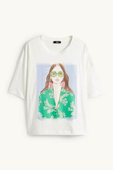 Damen - T-Shirt - Regular Fit - Glanz-Effekt - weiss