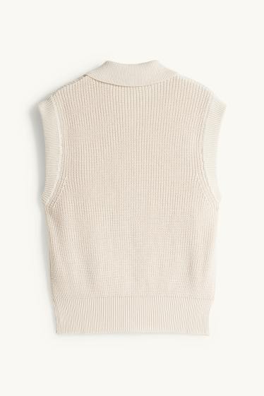 Femmes - Gilet en maille - finition côtelée - blanc crème