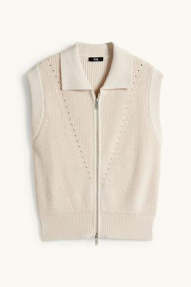 Femmes - Gilet en maille - finition côtelée - blanc crème