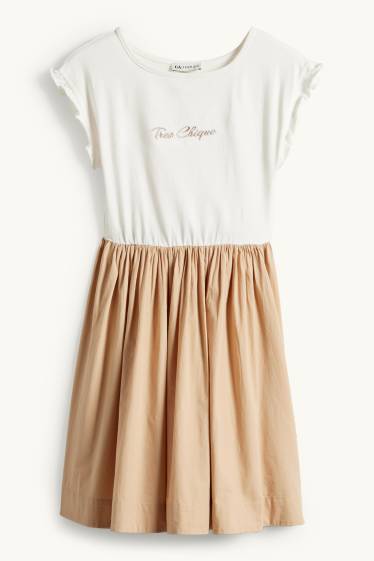 Kinderen: meisjes - Jurk - glanseffect - wit / beige