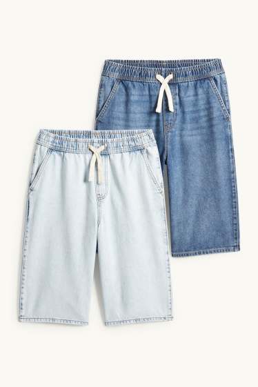 Dzieci chłopcy - Wielopak, 2 pary - szorty bermudy dżinsowe - dżins-jasnoniebieski