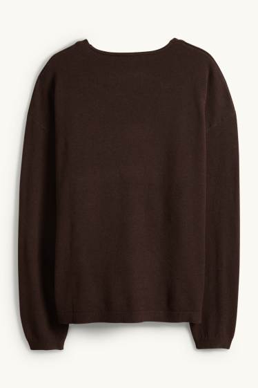 Dona - Jersei amb coll en punta - marró fosc