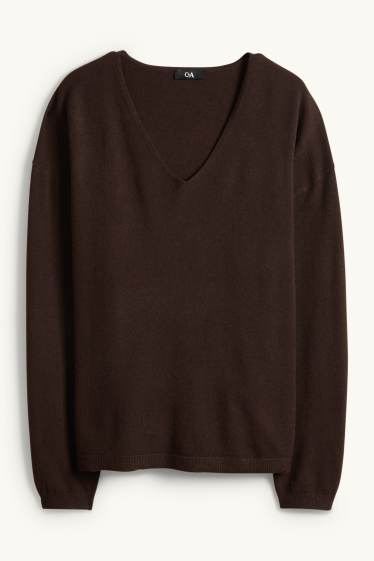 Dona - Jersei amb coll en punta - marró fosc