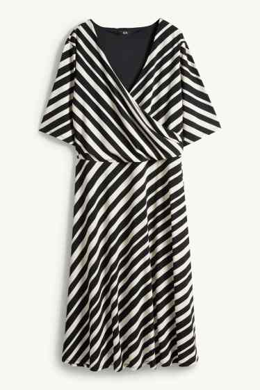 Femmes - Robe à col V - straight fit - à rayures - noir / blanc