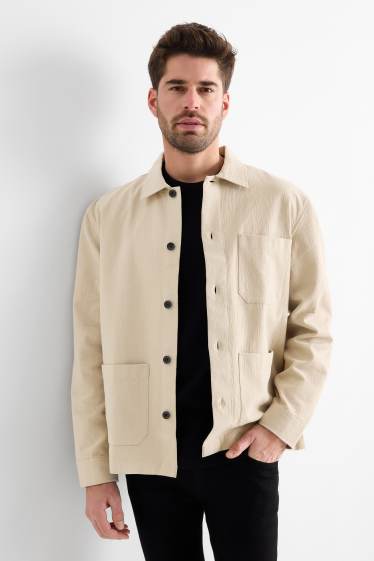Men - Shirt jacket - relaxed fit - textured - beige