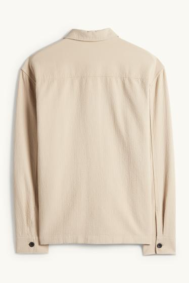 Men - Shirt jacket - relaxed fit - textured - beige