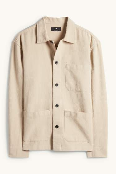 Men - Shirt jacket - relaxed fit - textured - beige