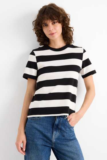 Femmes - T-shirt - slim fit - à rayures - noir / blanc