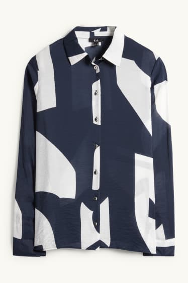 Femei - Bluză - cu model - albastru închis / alb