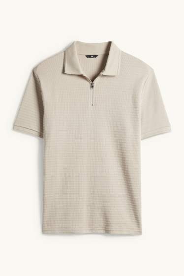 Pánské - Polokošile - regular fit - žebrovaná - béžová