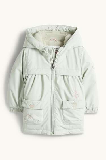 Neonate - Fiorellini - giacca con cappuccio per neonate - imbottita - verde chiaro