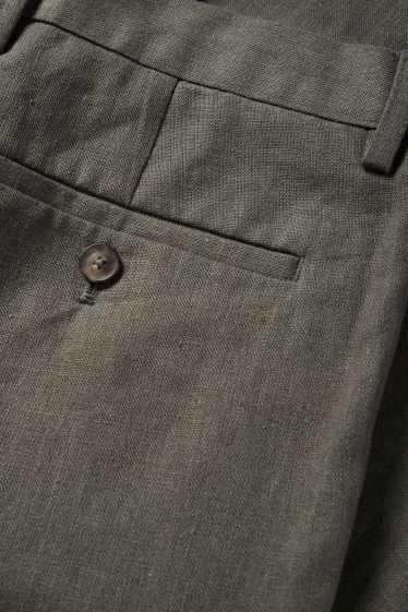 Hombre - Pantalón de vestir - regular fit - mezcla de lino - verde oscuro