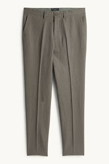 Hombre - Pantalón de vestir - regular fit - mezcla de lino - verde oscuro