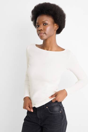 Dámské - Tričko s dlouhým rukávem - slim fit - bílá