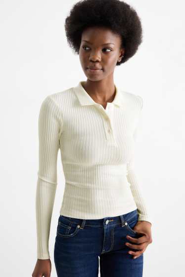 Dona - Polo - slim fit - acanalat - blanc