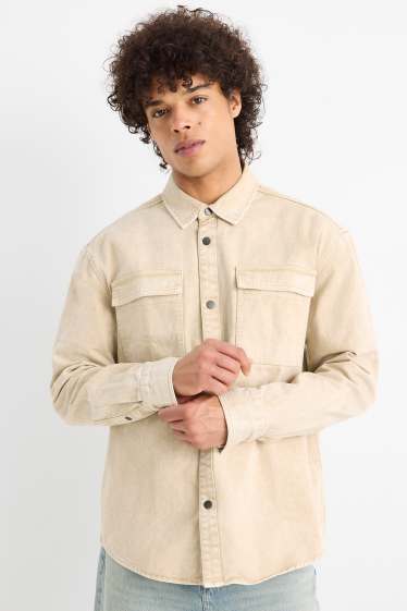 Uomo - Camicia di jeans - relaxed fit - collo all'italiana - beige chiaro