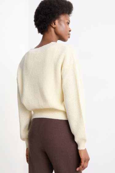 Damen - Strickjacke - gerippt - cremeweiß