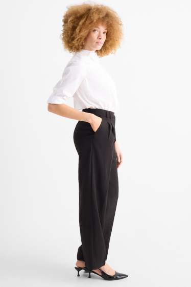 Femei - Pantaloni de stofă - talie medie - wide leg - negru