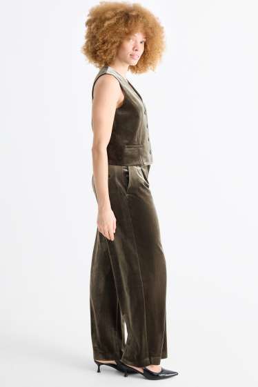 Dames - Fluwelen broek - mid waist - wide leg - groen