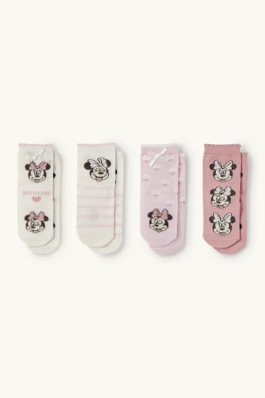 Baby Mädchen - Multipack 4er - Minnie Maus - Baby-Socken mit Motiv - weiss / rosa