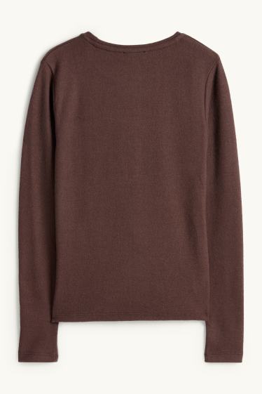 Mujer - Camiseta de manga larga - slim fit - marrón oscuro