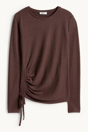 Mujer - Camiseta de manga larga - slim fit - marrón oscuro