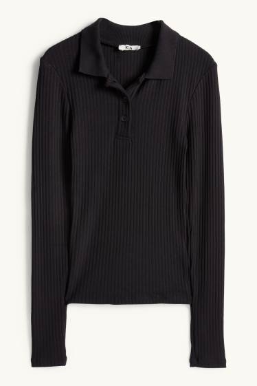 Dona - Polo - slim fit - acanalat - negre