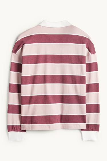 Femmes - Polo à manches longues - regular fit - à rayures - rose