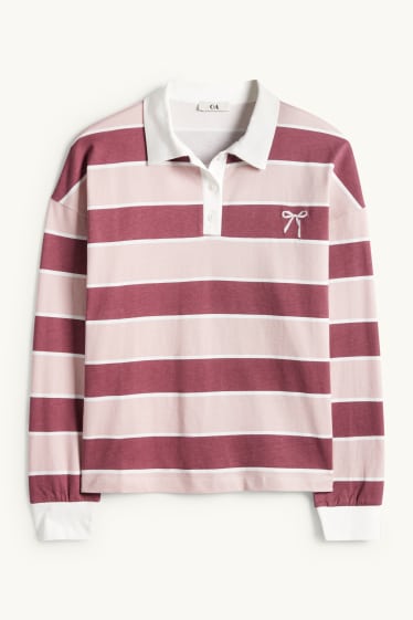 Femmes - Polo à manches longues - regular fit - à rayures - rose