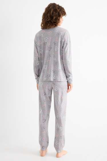 Damen - Pyjama - gemustert - hellgrau-melange