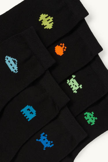 Copii - Băieți - Multipack 7 perechi - gaming - șosete cu motive - negru