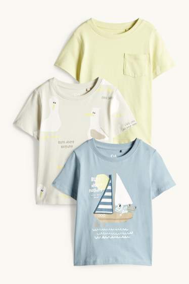 Children Boys - Multipack of 3 - seagull and sailing boat - short sleeve T-shirt - light blue
