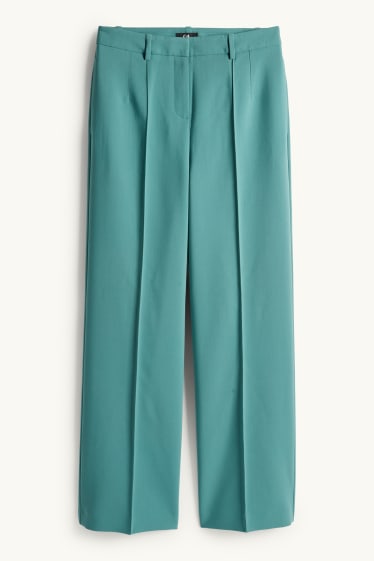 Femei - Pantaloni office - talie medie - wide leg - turcoaz
