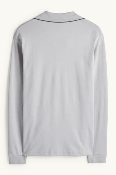 Heren - Poloshirt met lange mouwen - regular fit - grijs