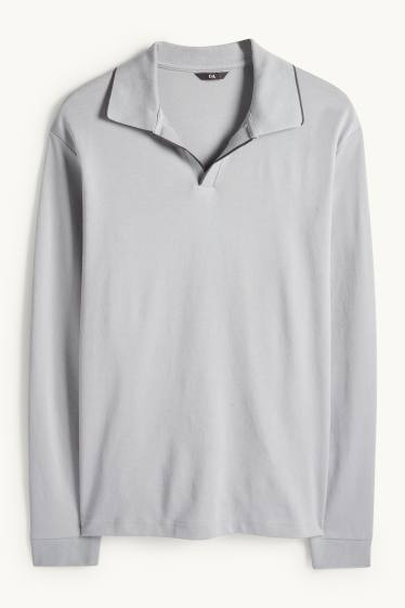 Heren - Poloshirt met lange mouwen - regular fit - grijs