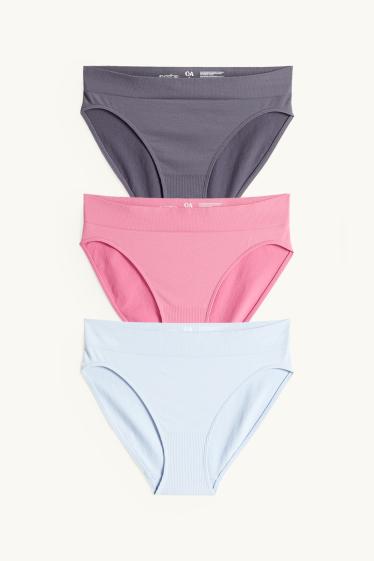 Femmes - Lot de 3 - culottes - sans coutures - bleu clair