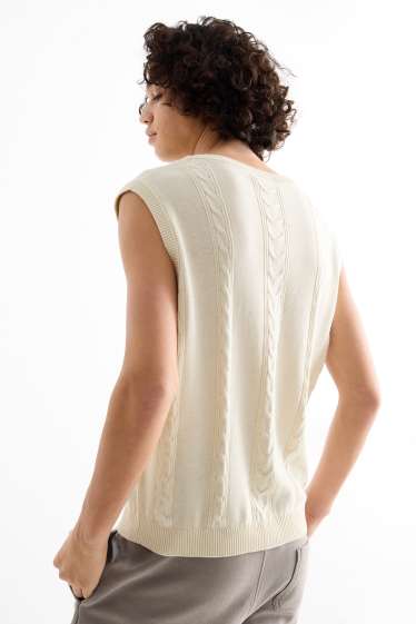 Heren - Spencer - kabelpatroon - licht beige